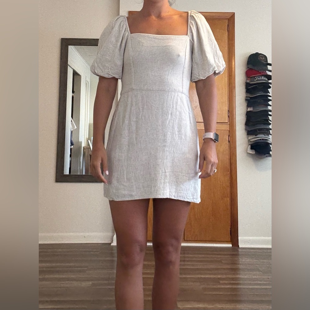 Abercrombie & Fitch Cream Mini Dress with Puff Sleeves